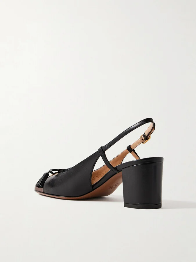 Valentino Garavani - Vlogo 65 Tasseled Two-tone Leather Slingback Pumps - Black - Image 3