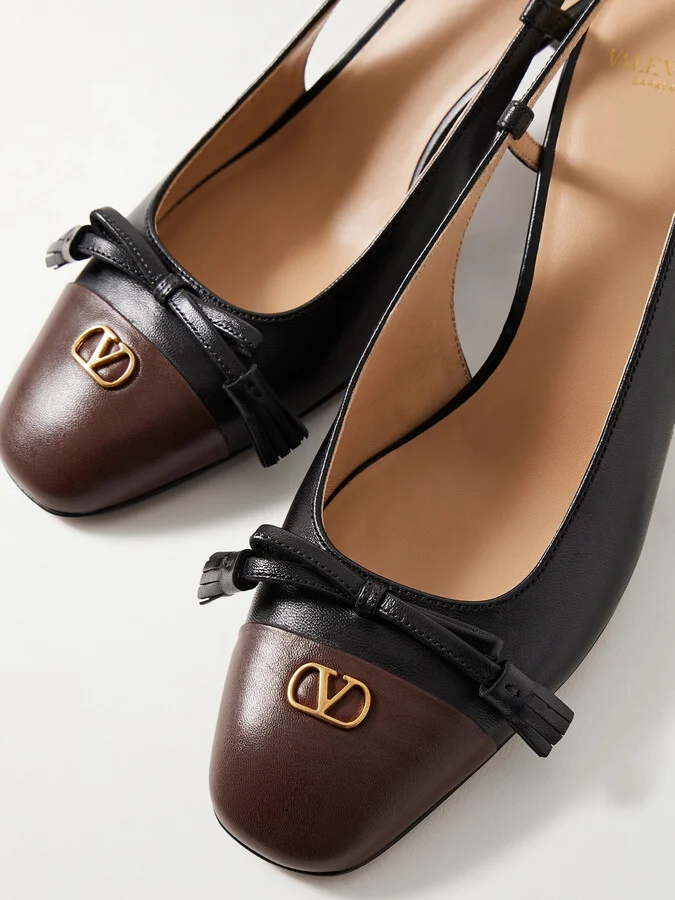 Valentino Garavani - Vlogo 65 Tasseled Two-tone Leather Slingback Pumps - Black - Image 4