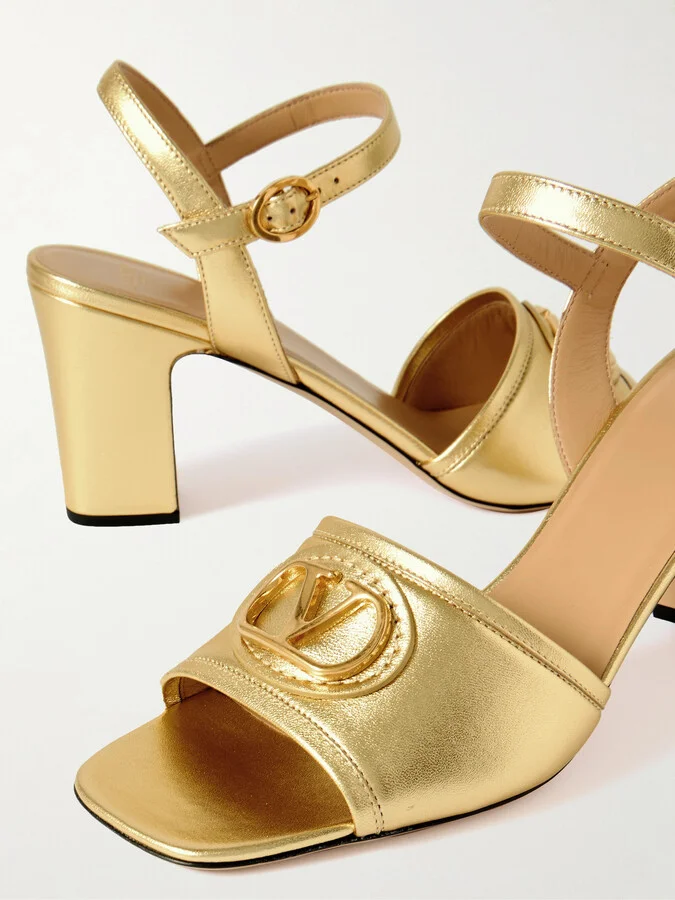 Valentino Garavani - Vlogo 70 Embellished Metallic Leather Sandals - Gold - Image 4