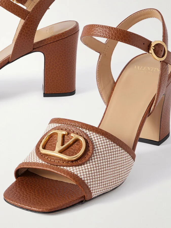 Valentino Garavani - Vlogo 75 Textured-leather And Canvas Sandals - Brown - Image 4