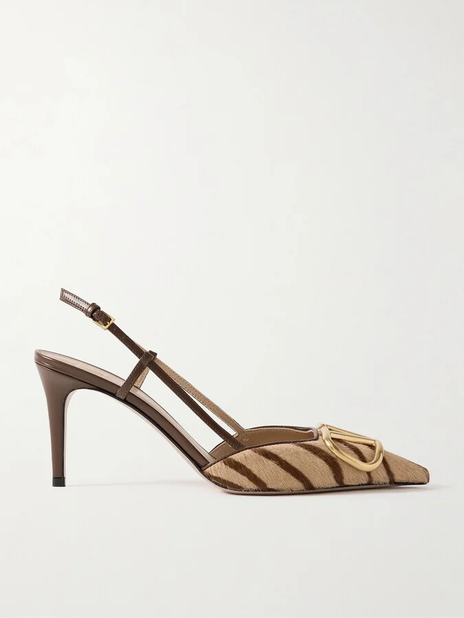 Valentino Garavani - Vlogo 80 Embellished Leather-trimmed Printed Calf Hair Slingback Pumps - Brown