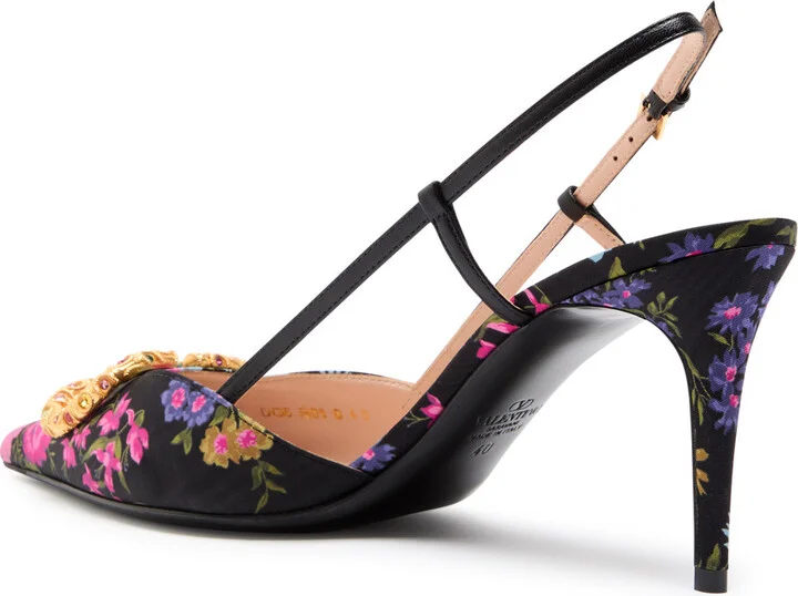 Valentino Garavani Vlogo 80 Floral-print Slingback Pumps - Image 2