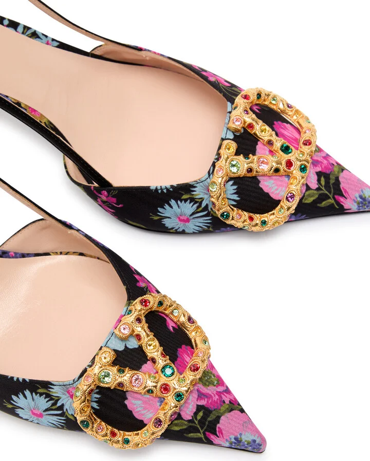 Valentino Garavani Vlogo 80 Floral-print Slingback Pumps - Image 3