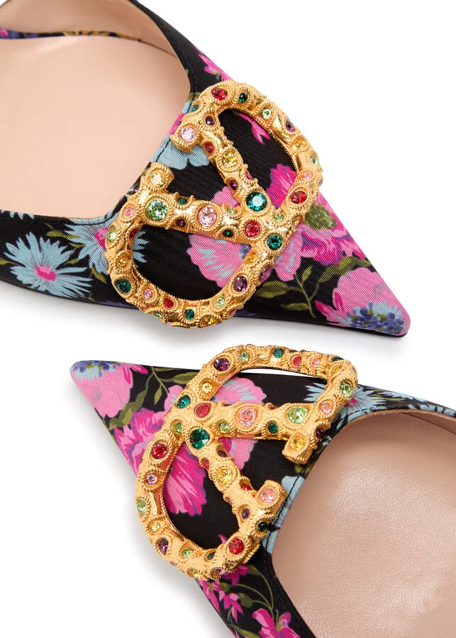 Valentino Garavani Vlogo 80 Floral-print Slingback Pumps - Image 4