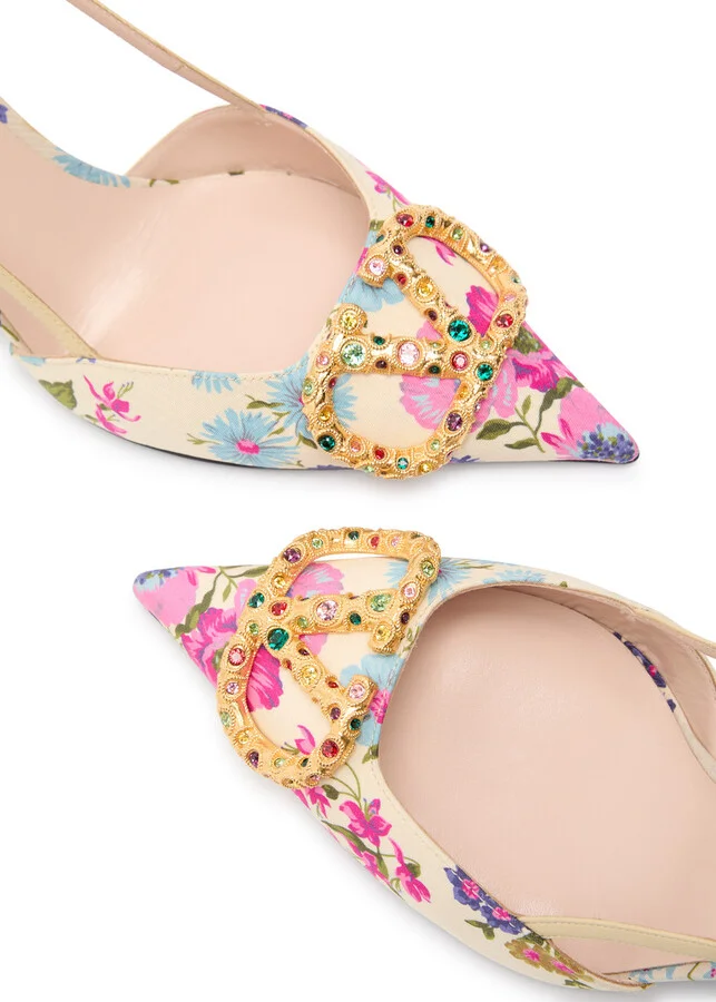 Valentino Garavani Vlogo 80 Floral-print Slingback Pumps - Image 9