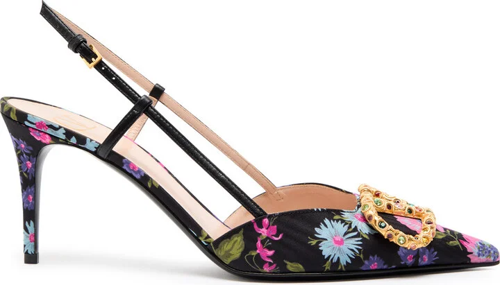 Valentino Garavani Vlogo 80 Floral-print Slingback Pumps