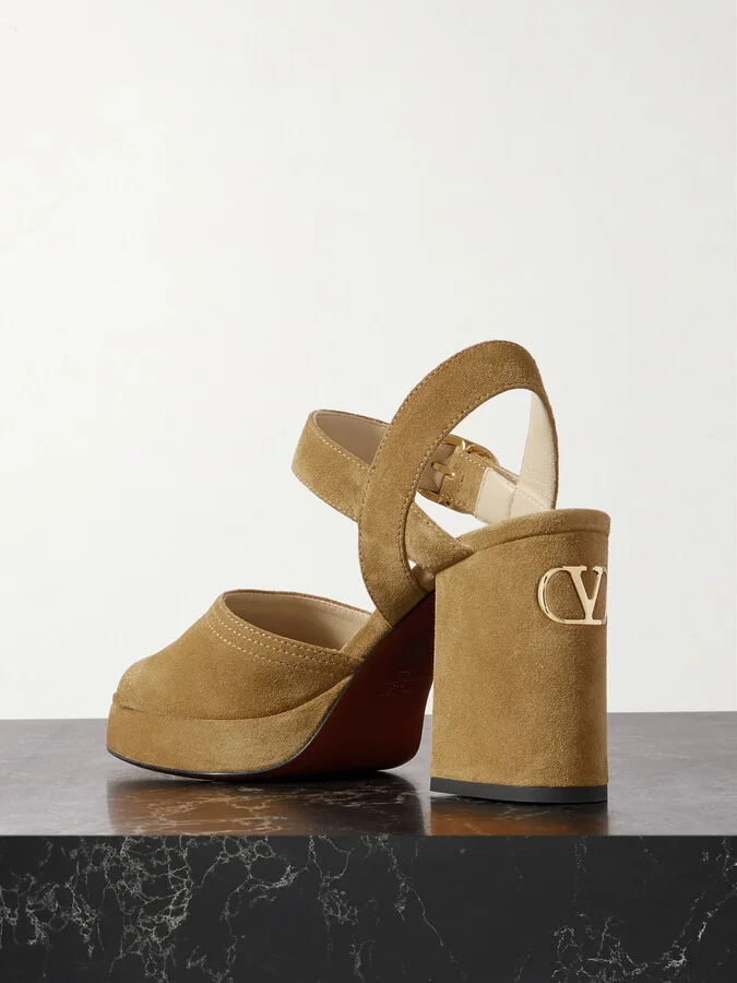 Valentino Garavani - Vlogo 95 Suede Platform Sandals - Brown - Image 3