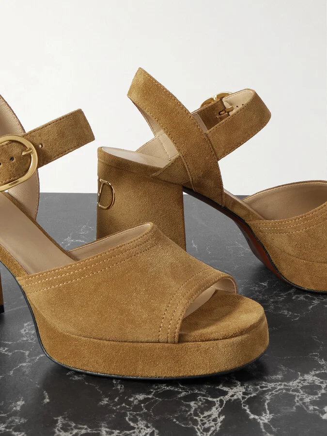 Valentino Garavani - Vlogo 95 Suede Platform Sandals - Brown - Image 4