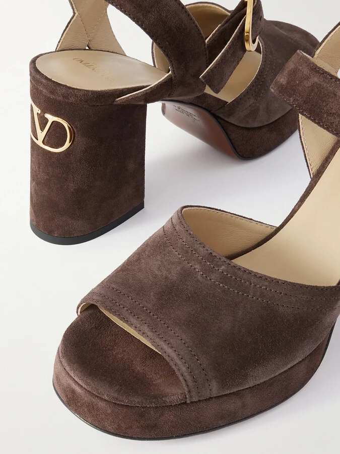 Valentino Garavani - Vlogo 95 Suede Platform Sandals - Brown - Image 4