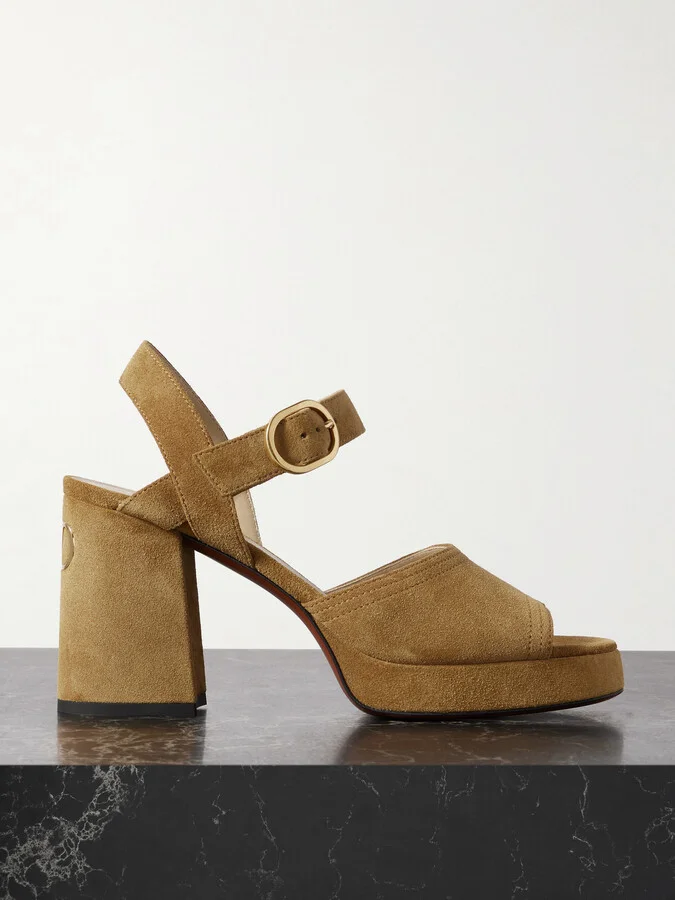 Valentino Garavani - Vlogo 95 Suede Platform Sandals - Brown