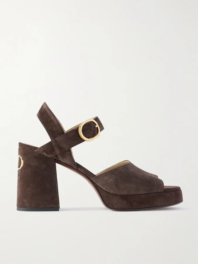 Valentino Garavani - Vlogo 95 Suede Platform Sandals - Brown