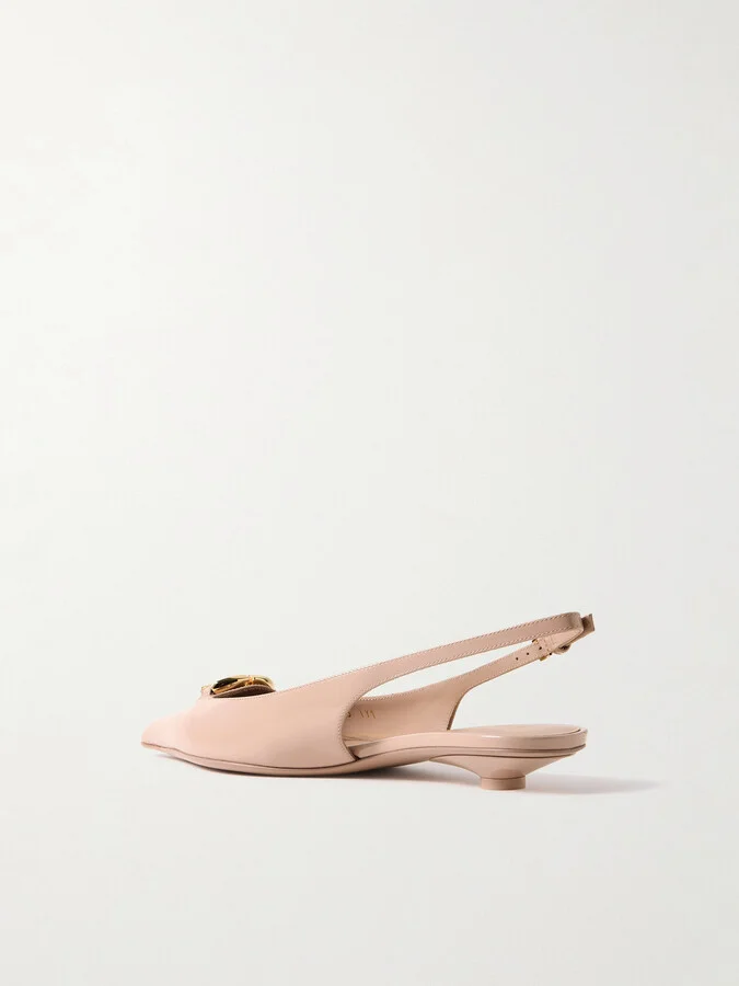 Valentino Garavani - Vlogo Bold 20 Embellished Patent-leather Pumps - Neutrals - Image 3