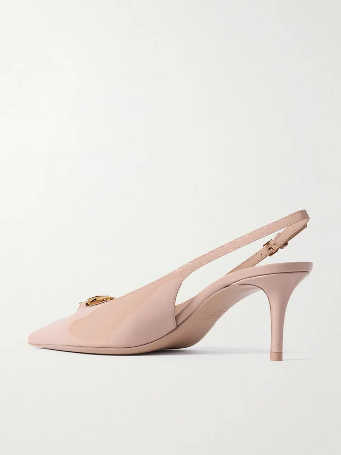 Valentino Garavani - Vlogo Bold 60 Embellished Patent-leather Slingback Pumps - Neutrals - Image 3