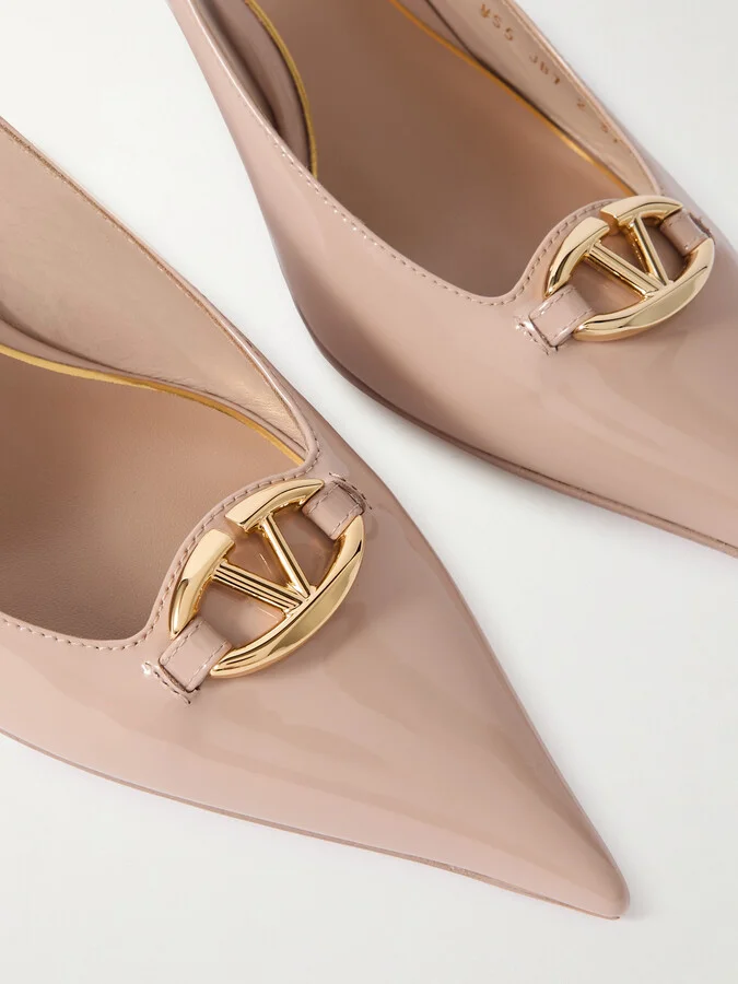 Valentino Garavani - Vlogo Bold 60 Embellished Patent-leather Slingback Pumps - Neutrals - Image 4