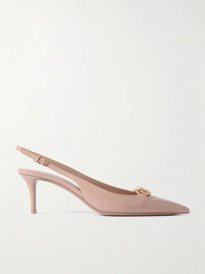 Valentino Garavani - Vlogo Bold 60 Embellished Patent-leather Slingback Pumps - Neutrals