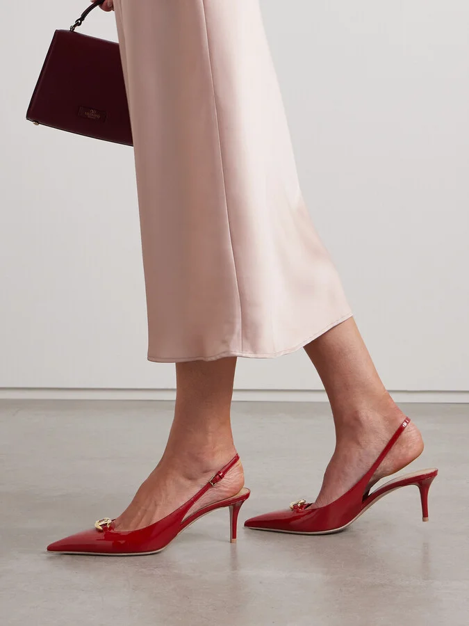 Valentino Garavani - Vlogo Bold 60 Embellished Patent-leather Slingback Pumps - Red - Image 2