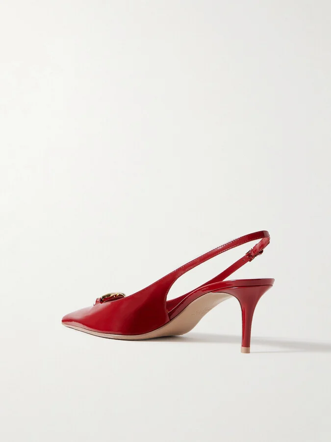 Valentino Garavani - Vlogo Bold 60 Embellished Patent-leather Slingback Pumps - Red - Image 3