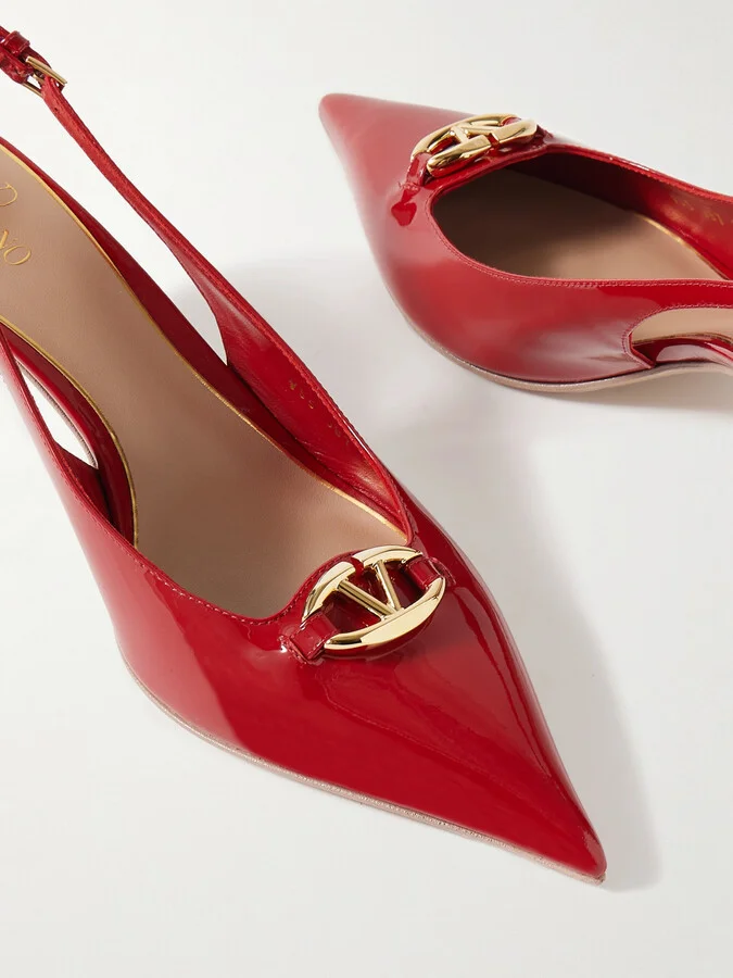Valentino Garavani - Vlogo Bold 60 Embellished Patent-leather Slingback Pumps - Red - Image 4