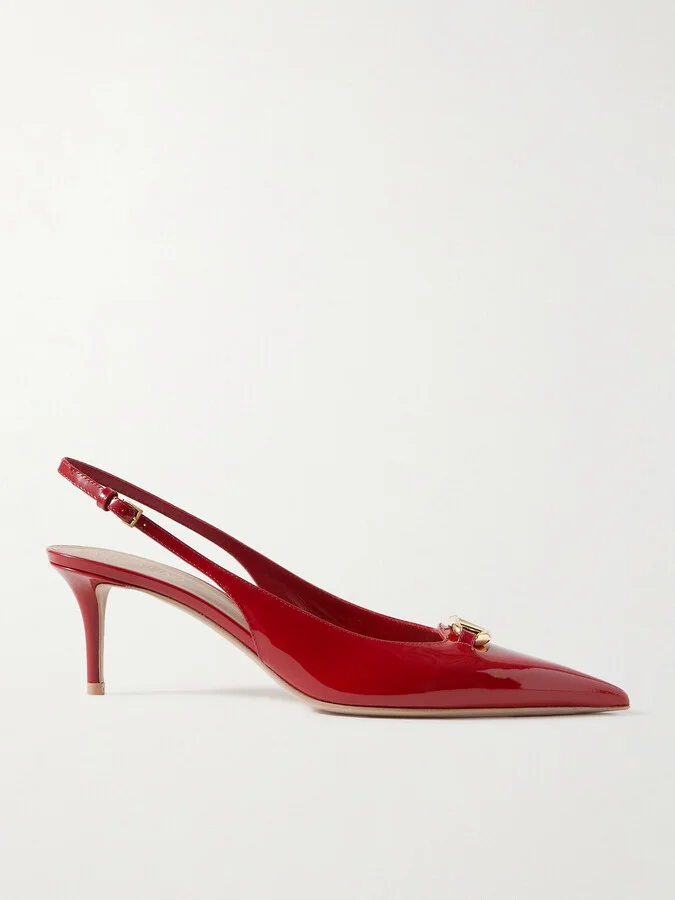 Valentino Garavani - Vlogo Bold 60 Embellished Patent-leather Slingback Pumps - Red