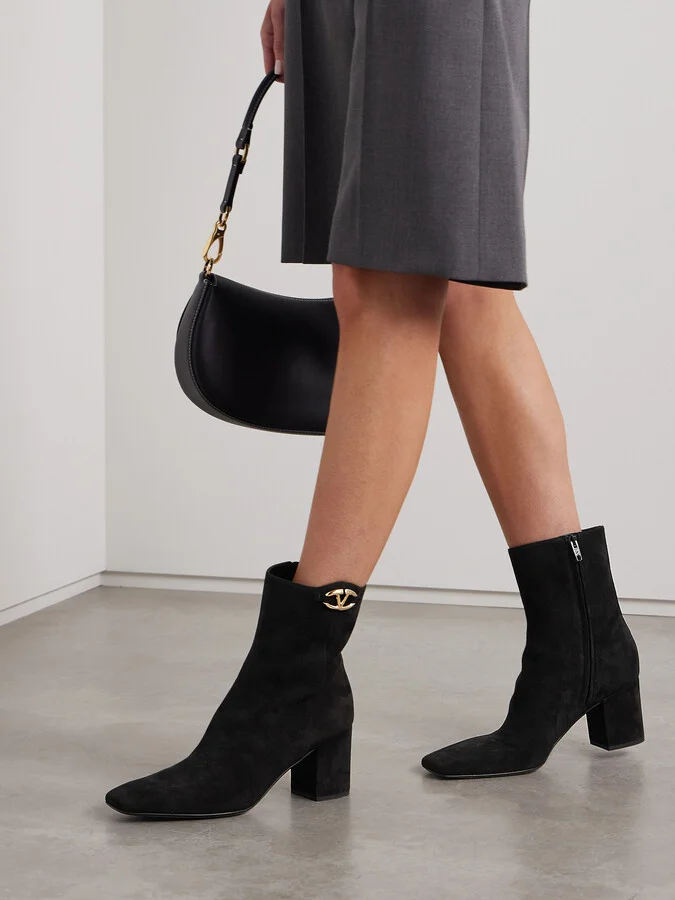 Valentino Garavani - Vlogo Bold 70 Embellished Suede Ankle Boots - Black - Image 2