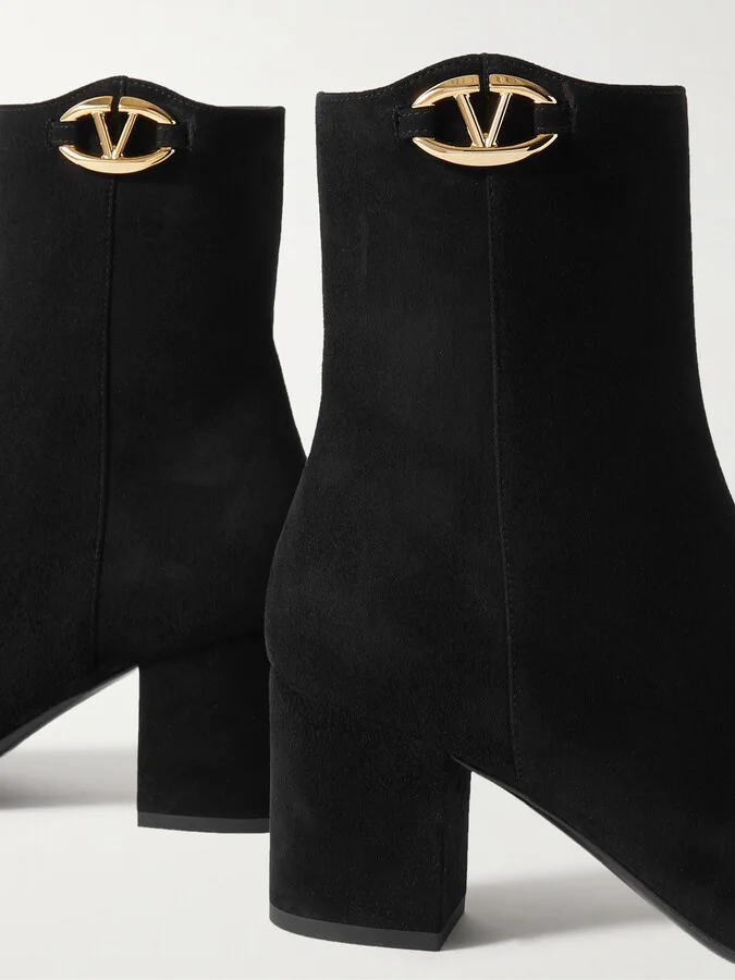 Valentino Garavani - Vlogo Bold 70 Embellished Suede Ankle Boots - Black - Image 4
