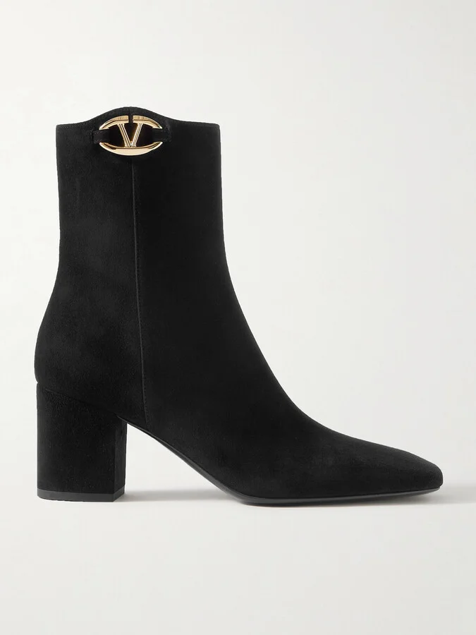 Valentino Garavani - Vlogo Bold 70 Embellished Suede Ankle Boots - Black