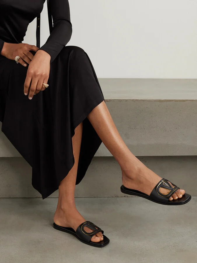 Valentino Garavani - Vlogo Cutout Leather Slides - Black - Image 2