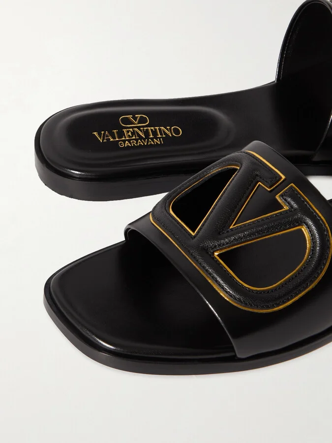 Valentino Garavani - Vlogo Cutout Leather Slides - Black - Image 4
