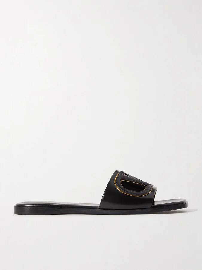 Valentino Garavani - Vlogo Cutout Leather Slides - Black - Image 5