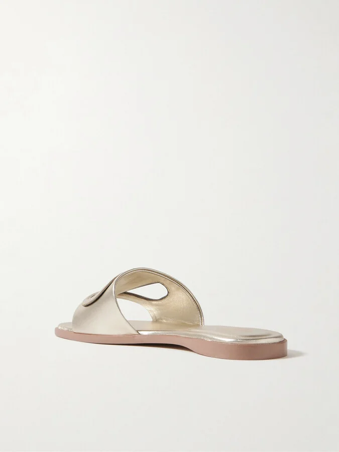 Valentino Garavani - Vlogo Cutout Metallic Leather Slides - Gold - Image 3