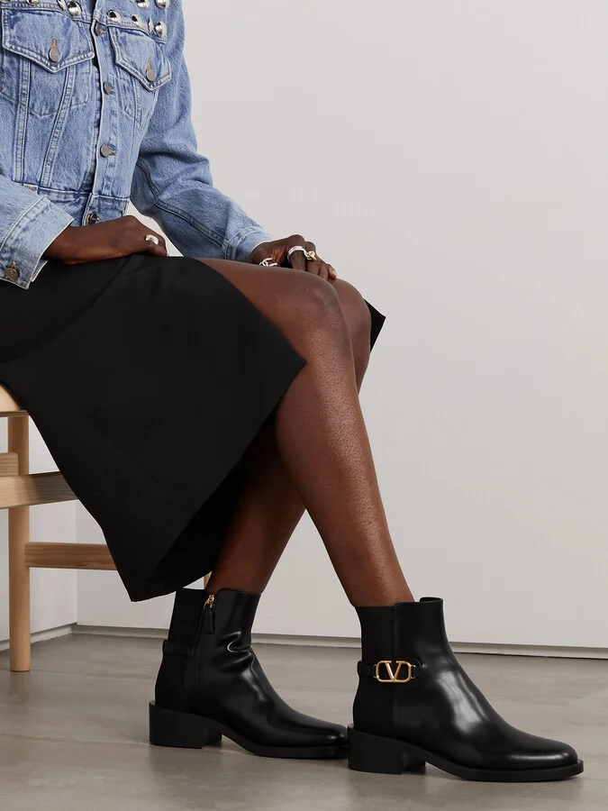 Valentino Garavani - Vlogo Embellished Leather Chelsea Boots - Black - Image 2