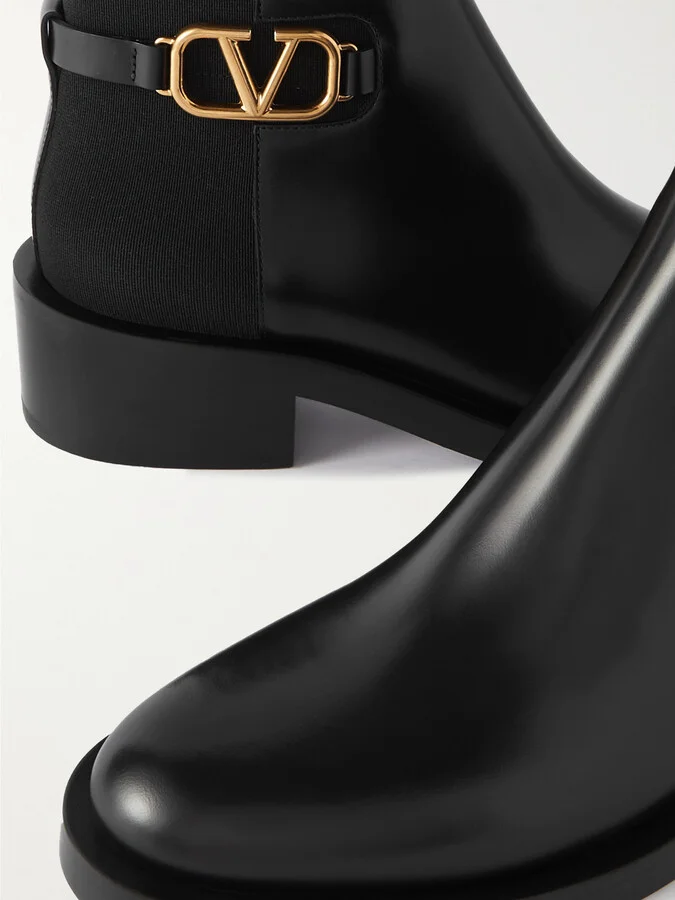 Valentino Garavani - Vlogo Embellished Leather Chelsea Boots - Black - Image 4