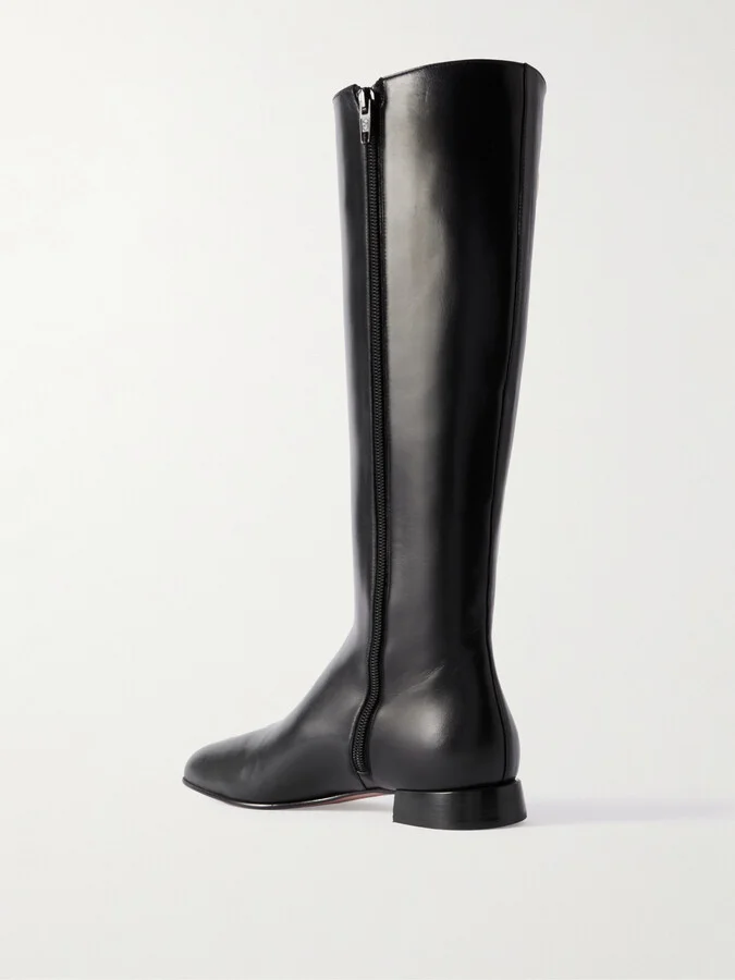 Valentino Garavani - Vlogo Embellished Leather Knee Boots - Black - Image 3