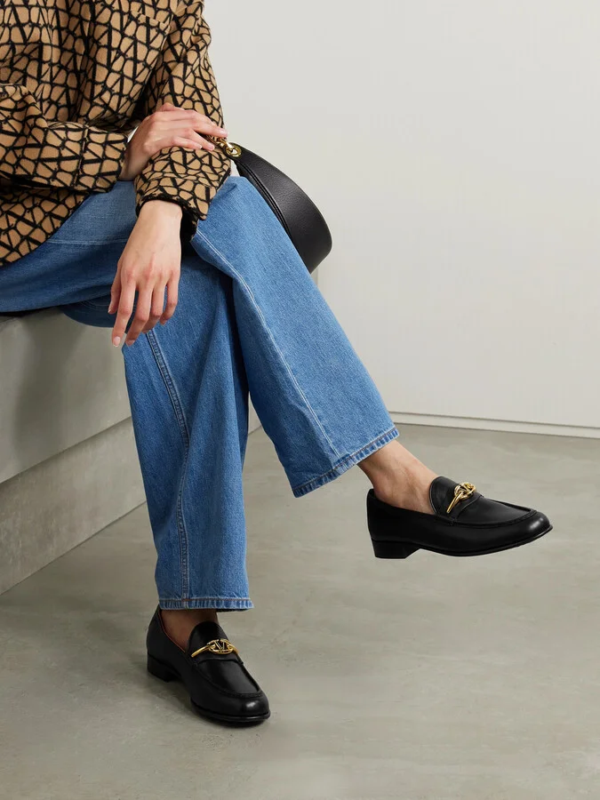 Valentino Garavani - Vlogo Embellished Leather Loafers - Black - Image 2