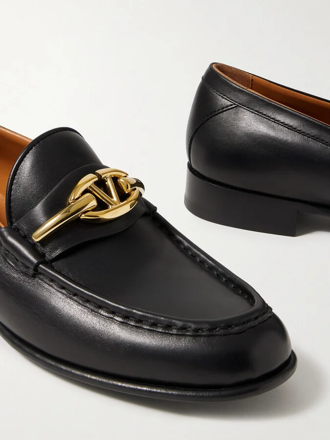 Valentino Garavani - Vlogo Embellished Leather Loafers - Black - Image 4