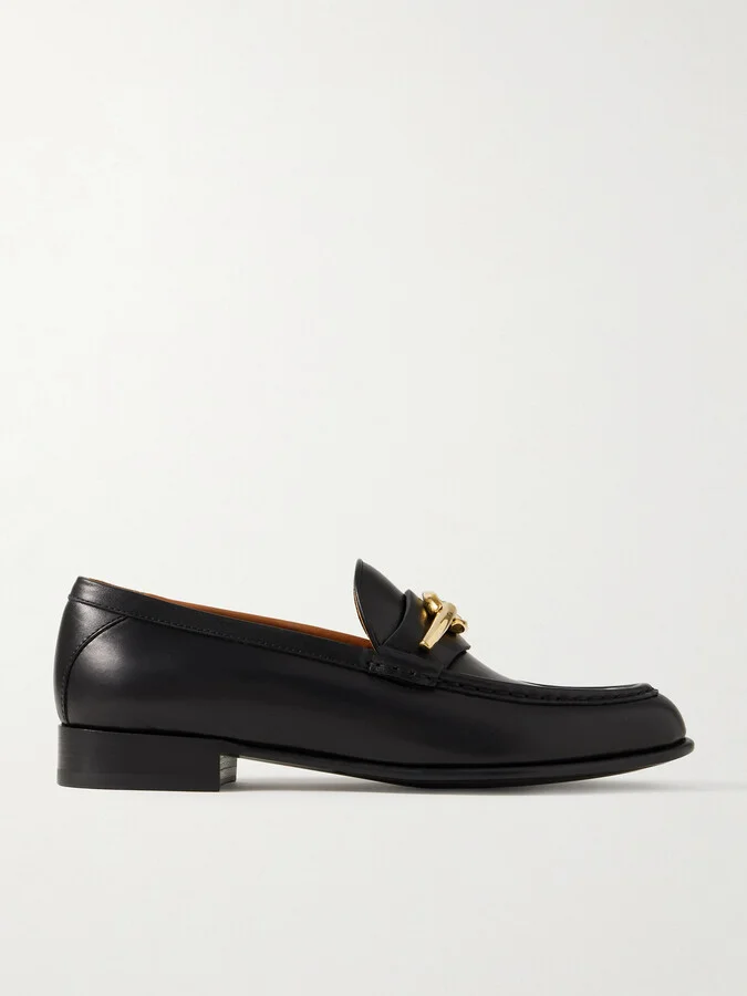 Valentino Garavani - Vlogo Embellished Leather Loafers - Black - Image 5
