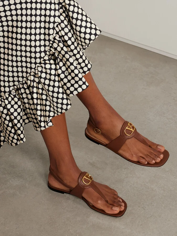 Valentino Garavani - Vlogo Embellished Leather Sandals - Brown - Image 2