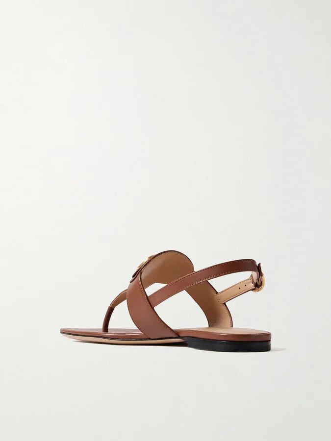 Valentino Garavani - Vlogo Embellished Leather Sandals - Brown - Image 3
