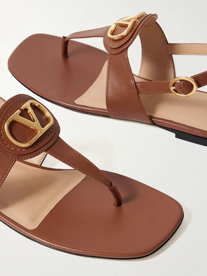 Valentino Garavani - Vlogo Embellished Leather Sandals - Brown - Image 4