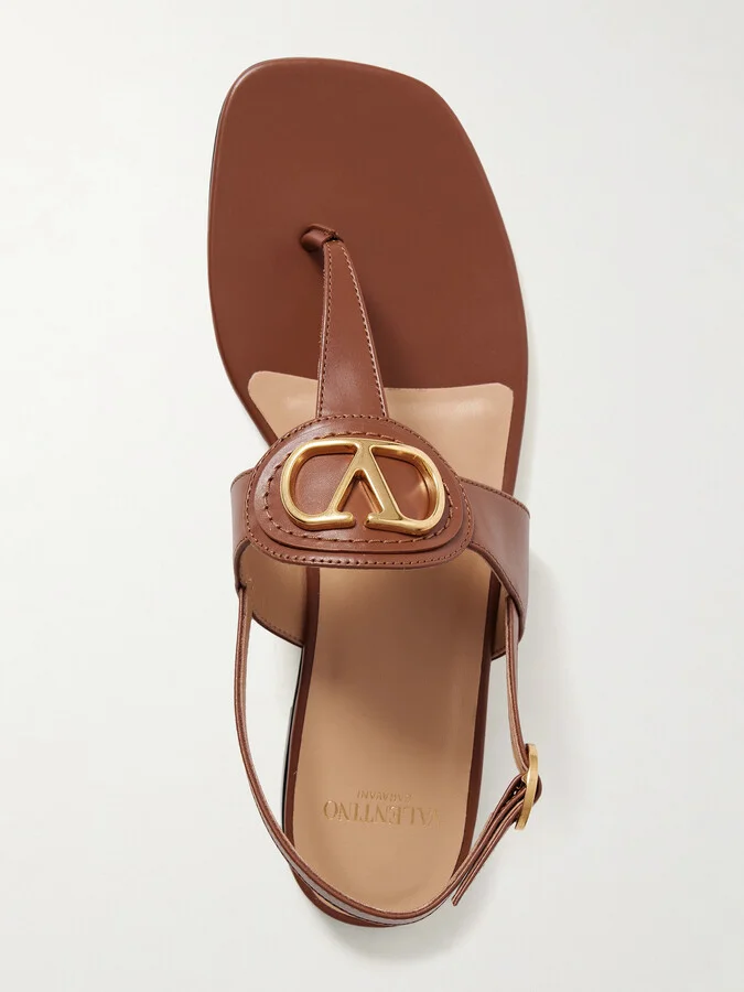 Valentino Garavani - Vlogo Embellished Leather Sandals - Brown - Image 5