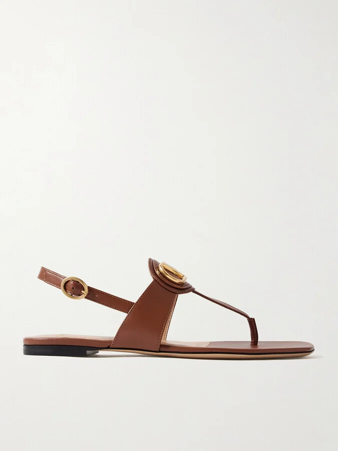 Valentino Garavani - Vlogo Embellished Leather Sandals - Brown