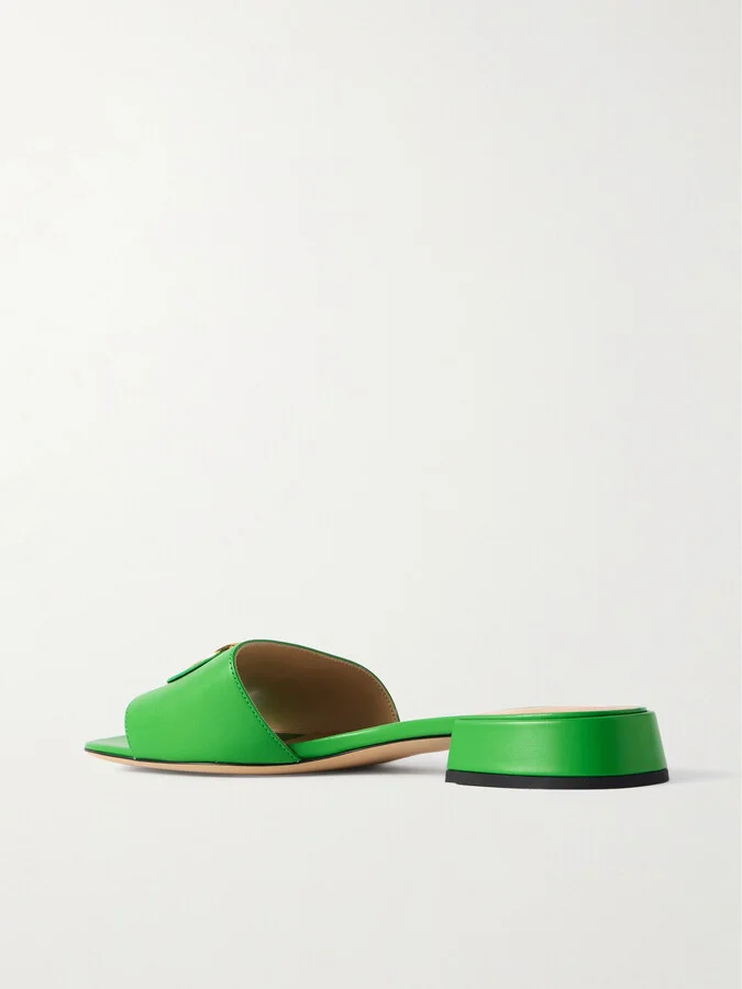 Valentino Garavani - Vlogo Embellished Leather Slides - Green - Image 3