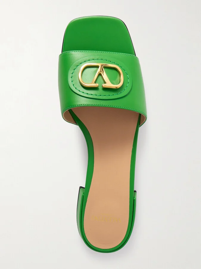 Valentino Garavani - Vlogo Embellished Leather Slides - Green - Image 5