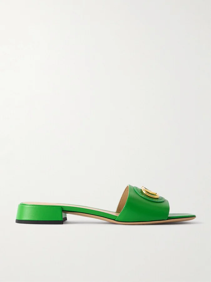 Valentino Garavani - Vlogo Embellished Leather Slides - Green