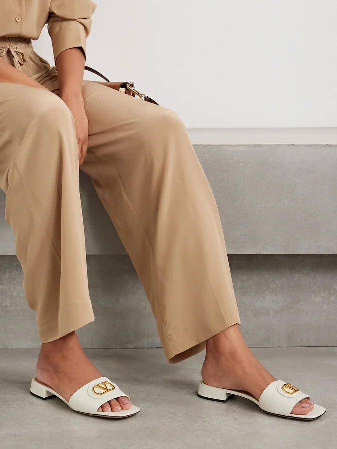 Valentino Garavani - Vlogo Embellished Leather Slides - Ivory - Image 2
