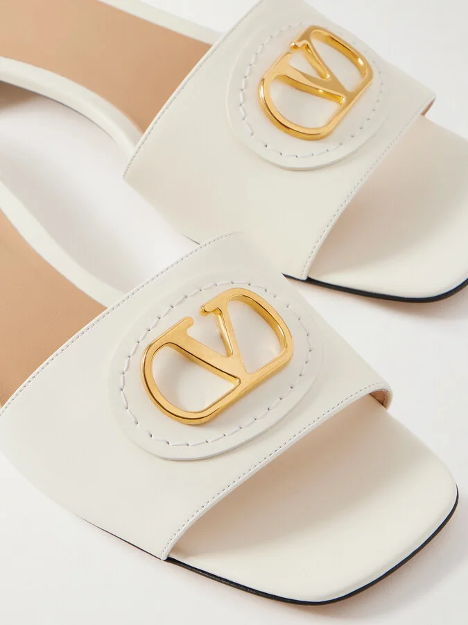 Valentino Garavani - Vlogo Embellished Leather Slides - Ivory - Image 4