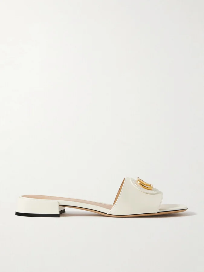 Valentino Garavani - Vlogo Embellished Leather Slides - Ivory