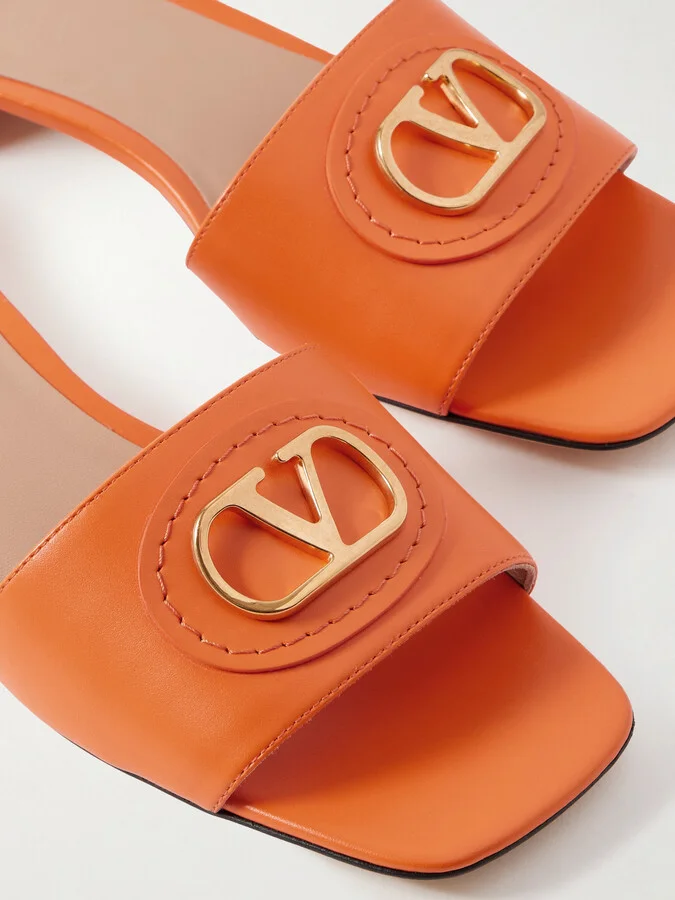 Valentino Garavani - Vlogo Embellished Leather Slides - Orange - Image 4