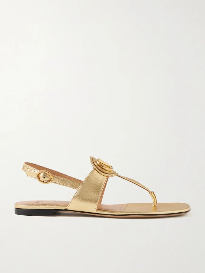 Valentino Garavani - Vlogo Embellished Metallic Leather Sandals - Gold