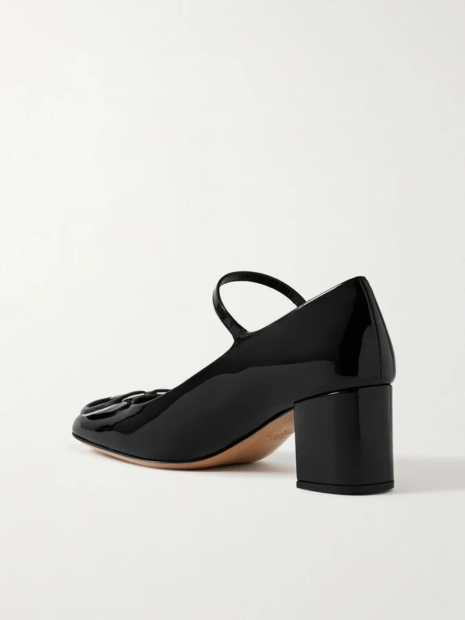 Valentino Garavani - Vlogo Embellished Patent-leather Mary Jane Pumps - Black - Image 3